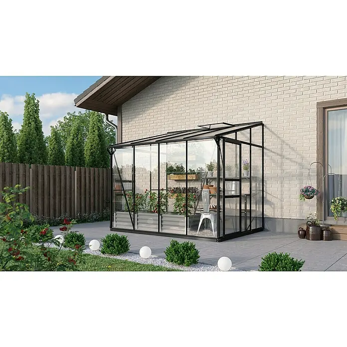 Vitavia Gewächshaus Osiris 5200 - Außenmaß inkl. Dachüberstand (B x T): 262,1 x 201 cm, 3 mm, Schwarz - Das Gewächshaus bietet eine ideale Umgebung für Pflanzen. Die Konstruktion ermöglicht eine optimale Nutzung des Sonnenlichts.