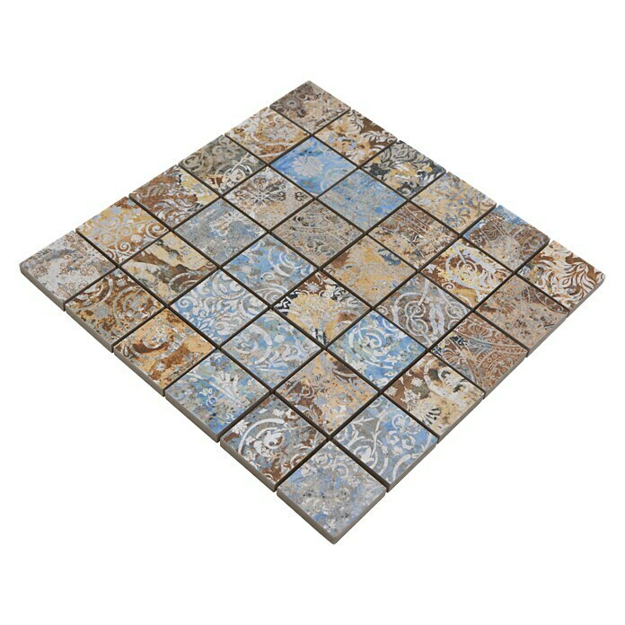 Mosaikfliese Quadrat Curtain 47 Strong Colour Mix CV 47MSC29,5 x 29,5 cm, Beige/Braun/Blau, Matt Diagonal View