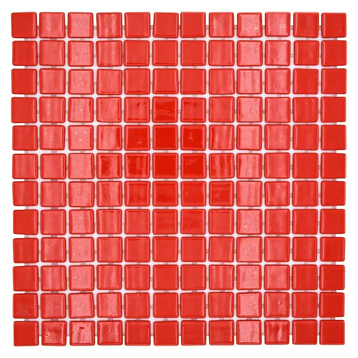 Mosaikfliese Quadrat Eco Lisos VP25808PUR - 31,6 x 31,6 cm, Rot, Glänzend - Nahaufnahme einer roten Mosaikfliese mit quadratischen Keramikfliesen, ideal für Wand- und Bodengestaltung in Küche oder Bad.