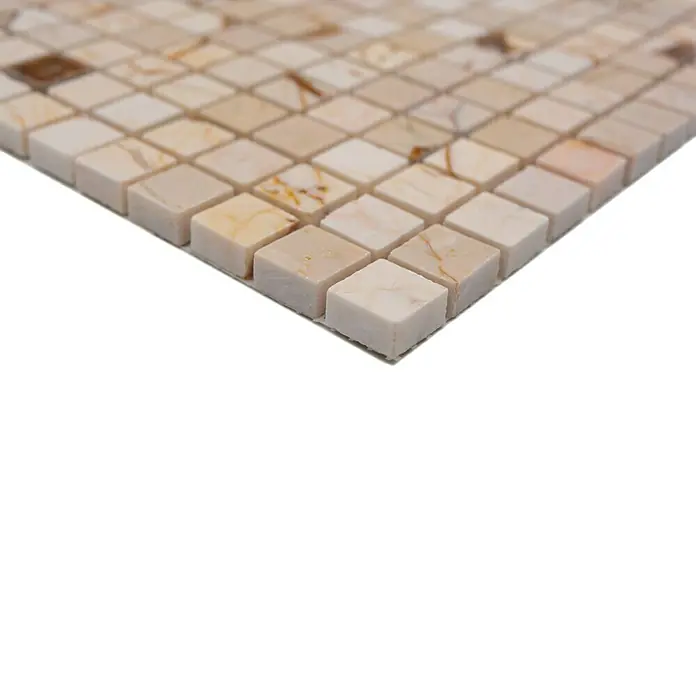 Mosaikfliese Quadrat MOS 15/2807 - 32,2 x 30,5 cm, Golden Cream, Matt - Nahaufnahme eines Musters von quadratischen Mosaikfliesen in Beige- und Brauntönen, ideal für Badezimmer- oder Küchenrückwände.