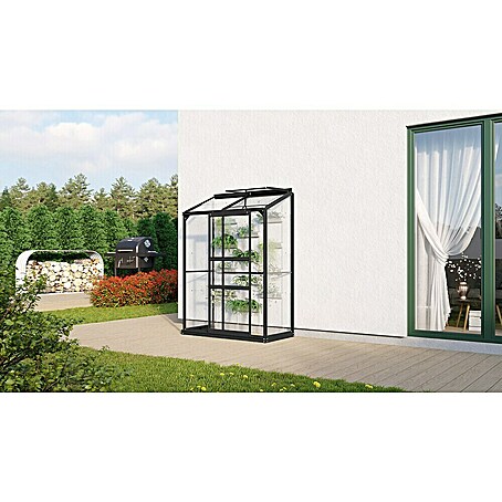 Vitavia Gewächshaus Styx 900 (Außenmaß inkl. Dachüberstand (B x T): 130,6 x 69 cm, 3 mm, Schwarz)