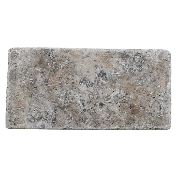 Antikmarmorfliese Travertin Silver - 7,5 x 15 cm, Silber, Matt - Rechteckiger Travertin-Stein mit einzigartiger Textur und natürlichen Farbtönen, ideal für stilvolle Innen- und Außendesigns.
