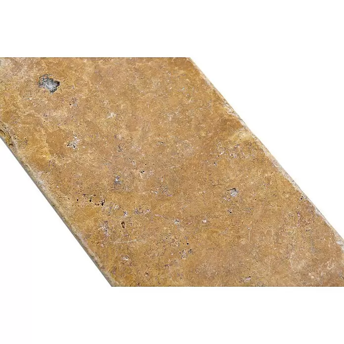 Antikmarmorfliese Travertin Gold - 7,5 x 15 cm, Gold, Matt - Texturierte gelbbraune Travertin-Steinplatte.