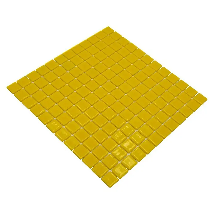 Mosaikfliese Quadrat Eco Lisos VP25801PUR - 31,6 x 31,6 cm, Gelb, Glänzend - Bild einer quadratischen Matte aus gelben Mosaikfliesen. Sie sind ordentlich angeordnet und bilden ein schönes, einheitliches Muster.
