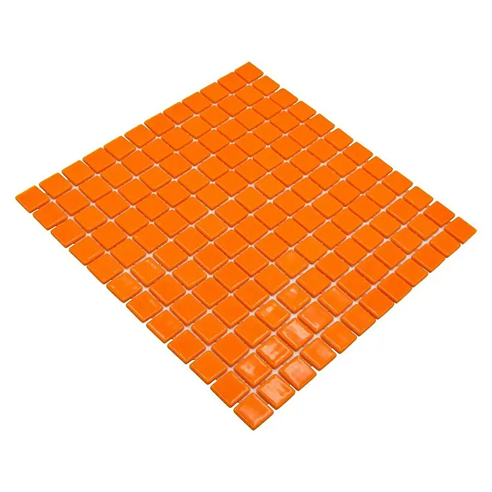 Mosaikfliese Quadrat Eco Lisos VP25820PUR - 31,6 x 31,6 cm, Orange, Glänzend - Quadratische, orangefarbene Mosaikfliesen auf schwarzem Hintergrund. Ideal für Badezimmer und Küchen, verleihen sie einen Hauch von Farbe und Stil.