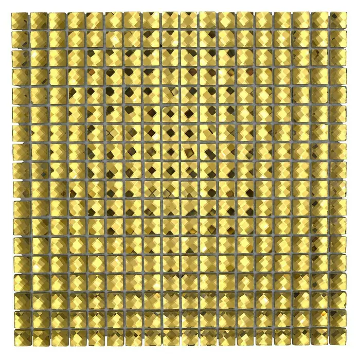Mosaikfliese Quadrat Crystal XCM GO821 - 30 x 30 cm, Gold, Glänzend - Quadratisches goldenes Mosaik-Wandfliesen-Produkt, das ein glänzendes und luxuriöses Gefühl mit kleinen, reflektierenden Quadraten erzeugt.