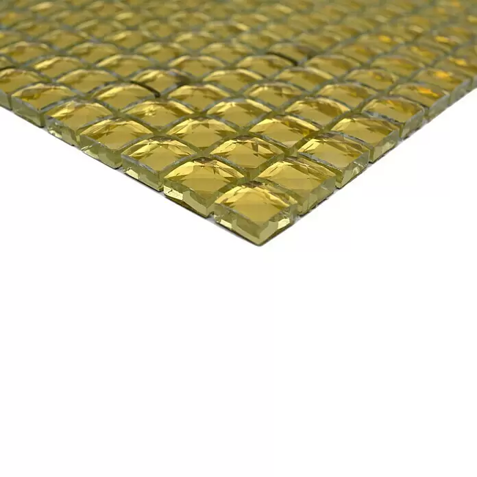 Mosaikfliese Quadrat Crystal XCM GO821 - 30 x 30 cm, Gold, Glänzend - Quadratische, facettierte gelbgoldene Glasmosaikfliesen als Matte.