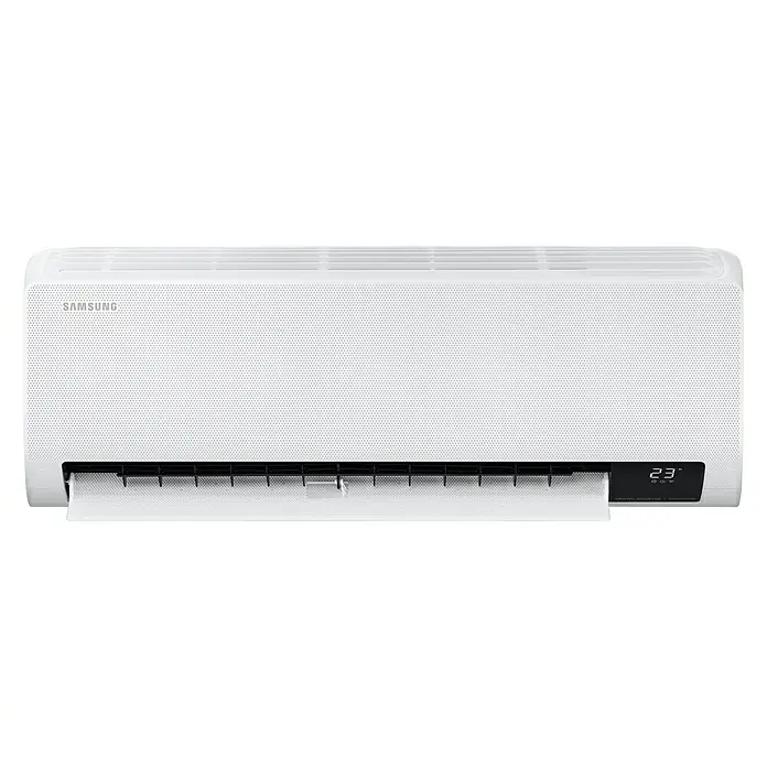 Samsung Aire acondicionado Inverter Wind Free Comfort - 5.000 W, 6.000 W, 50 m², Blanco - Primer plano de un aire acondicionado Samsung blanco, que muestra un diseño moderno y limpio para el control de la temperatura interior.