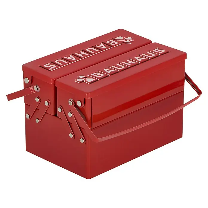 BAUHAUS Werkzeugkasten Box für Gutscheinkarten - L x B x H: 7,8 x 12 x 7,8 cm - Roter Bauhaus-Werkzeugkasten mit silberfarbenen Beschlägen und dem Bauhaus-Logo, der durch seine Funktionalität und Design besticht.