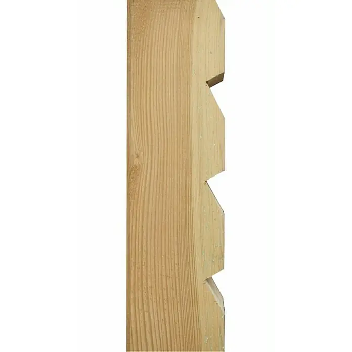Cerland Poste para cercado en V - Altura: 200 cm, Natural, Madera - Primer plano de una viga de madera clara con uniones de cola de milano distintivas, ideal para muebles rústicos o elementos decorativos.