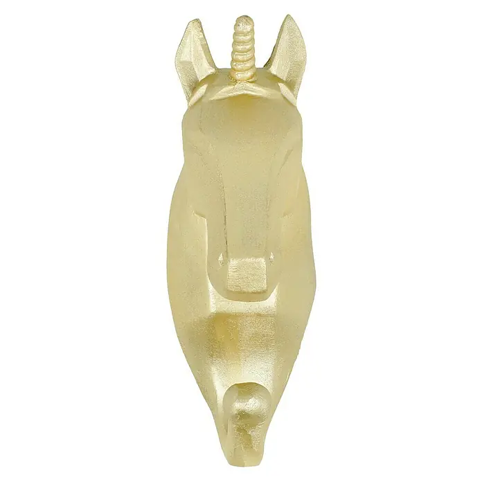 Garderobenhaken Einhorn - L x B x H: 4 x 7 x 12 cm, Gold - Goldener Einhorn-Wandhaken zur Dekoration. Ideal für Kinderzimmer oder als außergewöhnlicher Akzent in jedem Raum, der einen Hauch von Magie verträgt.