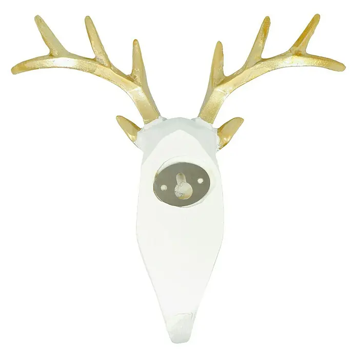Garderobenhaken Rentier - L x B x H: 16 x 6,2 x 17 cm, Weiß - Dekorative Hirschkopf-Wandhaken. Der weiße Kopf mit goldenem Geweih ist eine stilvolle und praktische Ergänzung für jeden Raum.