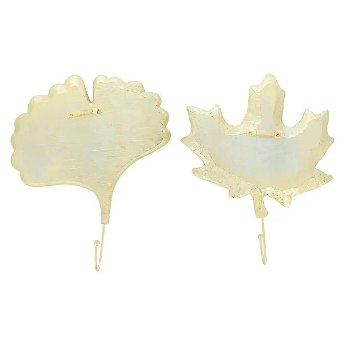 Garderobenhaken Set Ginko/Ahorn - L x B x H: 20 x 3,5 x 25 cm, Gold - Zwei dekorative Blattwandhaken in Gold, ideal für eine stilvolle Aufbewahrung und Dekoration Ihres Zuhauses.