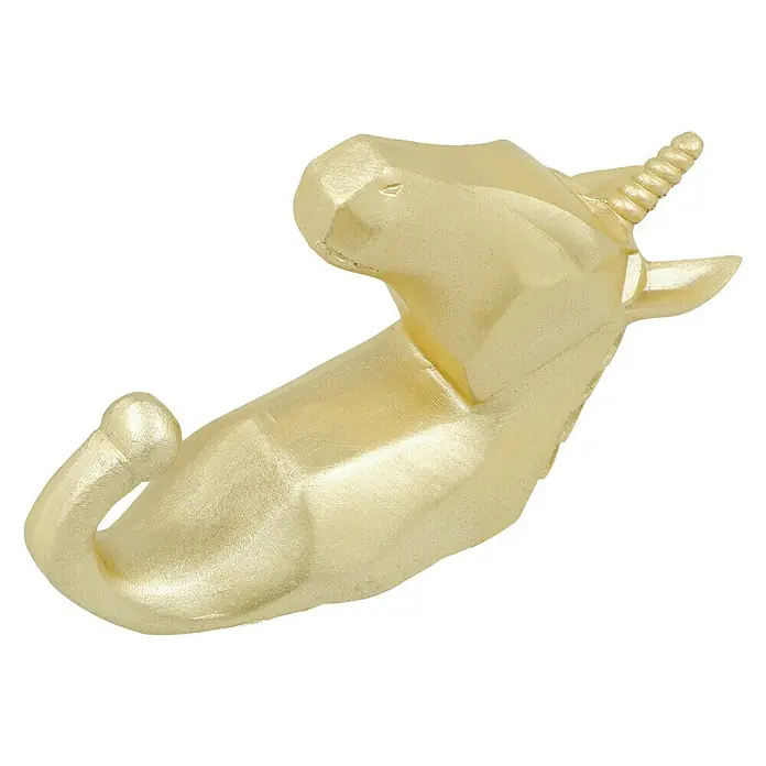 Garderobenhaken Einhorn - L x B x H: 4 x 7 x 12 cm, Gold - Goldene Einhornfigur in modernem Design, ideal als Dekoration oder Sammlerstück, glänzend und auffällig.
