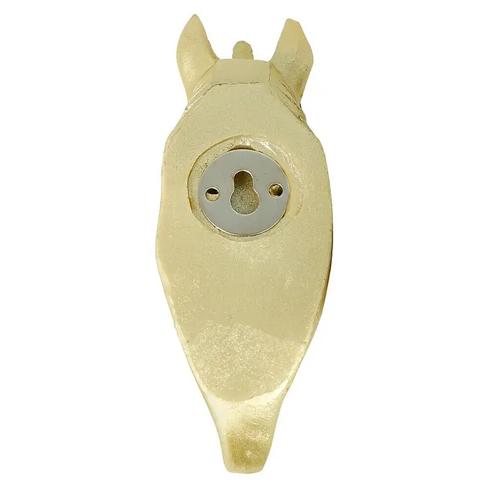 Garderobenhaken Einhorn - L x B x H: 4 x 7 x 12 cm, Gold - Rückansicht eines goldenen Hirschkopf-Wandhakens mit einer Schlüssellochhalterung für einfache Montage.