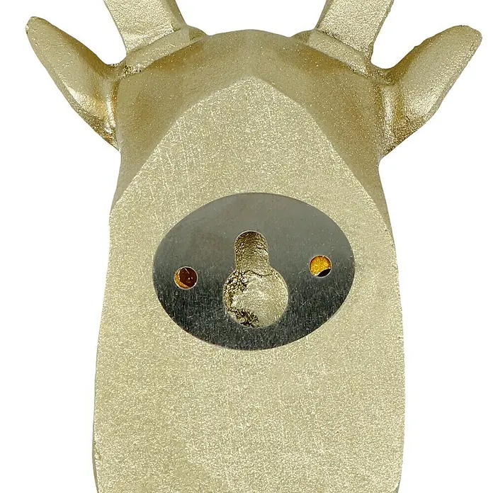 Garderobenhaken Rentier - L x B x H: 16 x 6,2 x 17 cm, Gold - Nahaufnahme der Rückseite eines goldenen Hirschkopf-Wandhakens mit Befestigungslöchern für die Wandmontage.