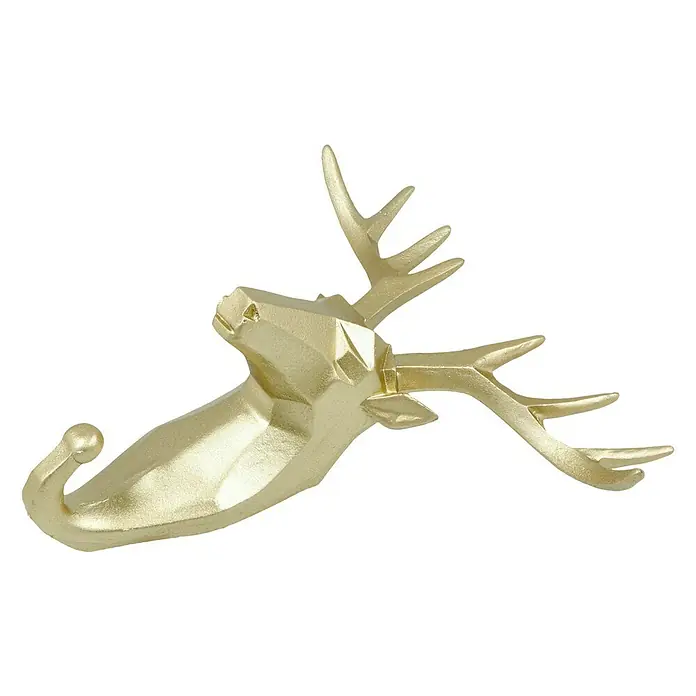Garderobenhaken Rentier - L x B x H: 16 x 6,2 x 17 cm, Gold - Goldener Hirschkopf als Wandhaken. Dekoratives Accessoire für Zuhause, ideal für Jacken oder Handtücher.