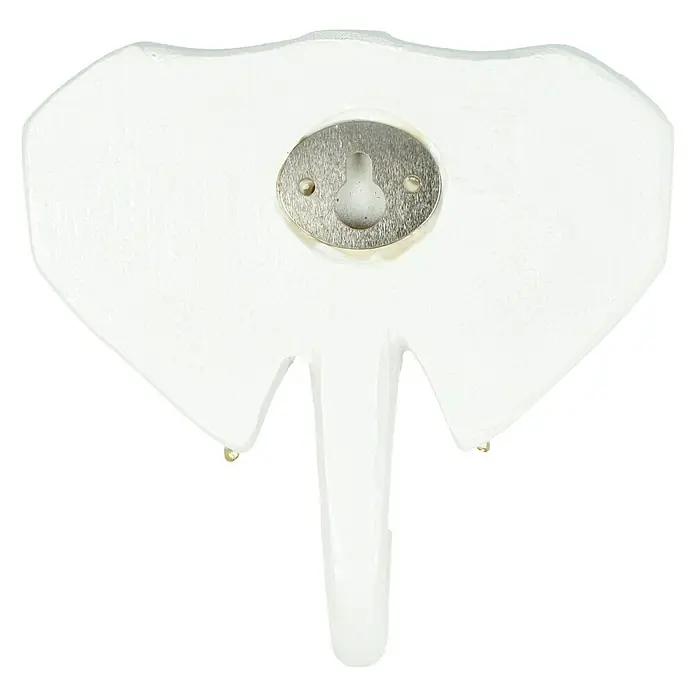 Garderobenhaken Elefant - L x B x H: 10,6 x 4 x 10,8 cm, Weiß - Rückansicht eines weißen Elefanten-Wandhakens mit Montageplatte.