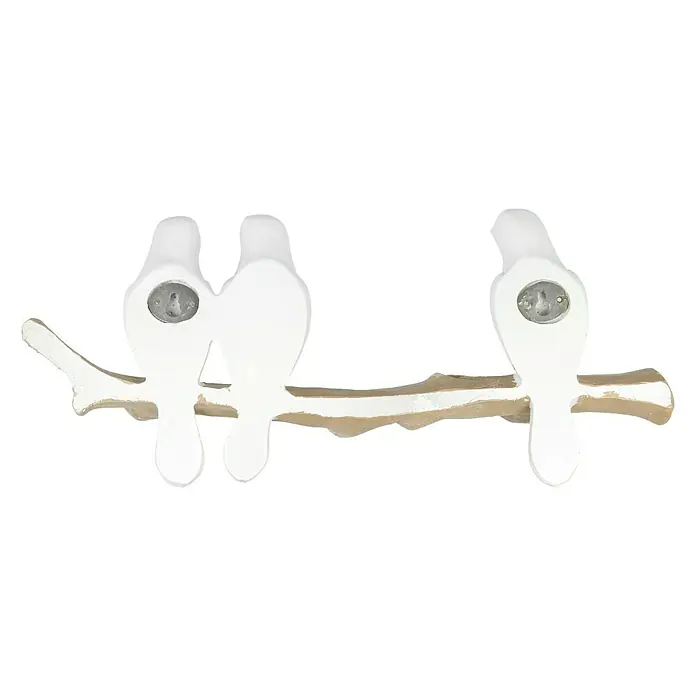 Garderobenleiste Vögel auf Ast - L x B x H: 34 x 6 x 14,5 cm, Anzahl Haken: 3 Stk., Weiß/Natur - Keramik Wanddeko mit drei weißen Vögeln auf einem Ast. Die Vögel sind schlicht gestaltet und mit Aufhängern versehen.