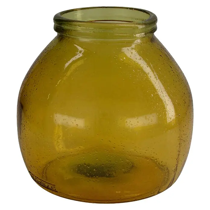 Vase Recyceltes Glas - Ø x H: 20 x 21 cm, Glas, Braun - Gelbe Glasvase mit bauchiger Form und breiter Öffnung, ideal für Blumenarrangements oder als dekoratives Element.