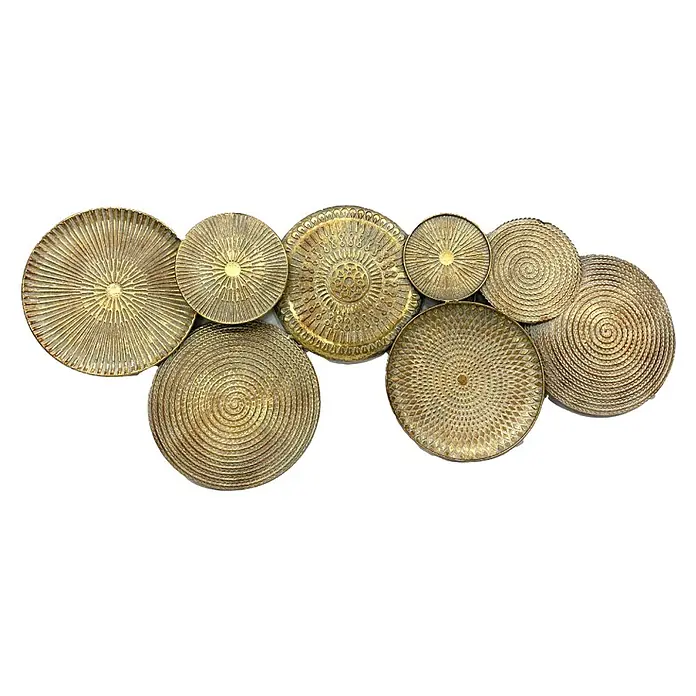 Wandobjekt Kreise - 118 x 52 cm, Gold - Goldene Wanddekoration mit verschiedenen Kreisformen und Mustern für eine stilvolle Akzentwand.