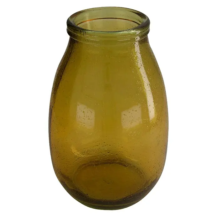 Vase Recyceltes Glas - Ø x H: 18 x 28 cm, Glas, Braun - Nahaufnahme einer leeren, olivgrünen Glasvase mit subtilen Luftbläschen und einer klassischen bauchigen Form.