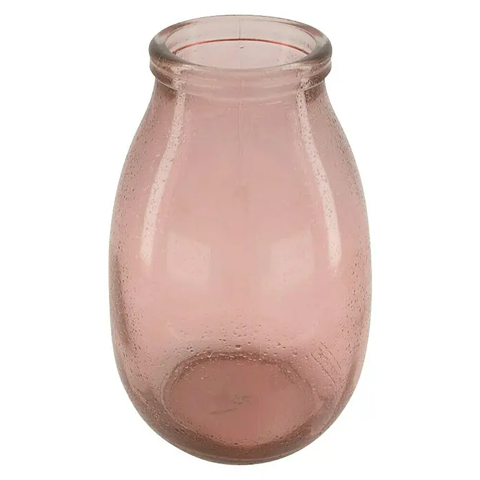 Vase Recyceltes Glas - Ø x H: 18 x 28 cm, Glas, Pink - Nahaufnahme einer rosa Glasvase mit einer schmalen Öffnung und einer bauchigen Form auf schwarzem Hintergrund.