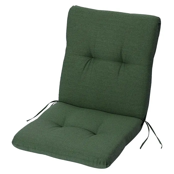 Sunfun Island Sitzauflage - Grün, Niederlehner, L x B x H: 98 x 48 x 9 cm, Materialzusammensetzung Bezug: Polyester - Grünes Stuhlkissen mit Knöpfen und Bindebändern zur Befestigung für zusätzlichen Komfort und Stil auf Ihren Gartenmöbeln.
