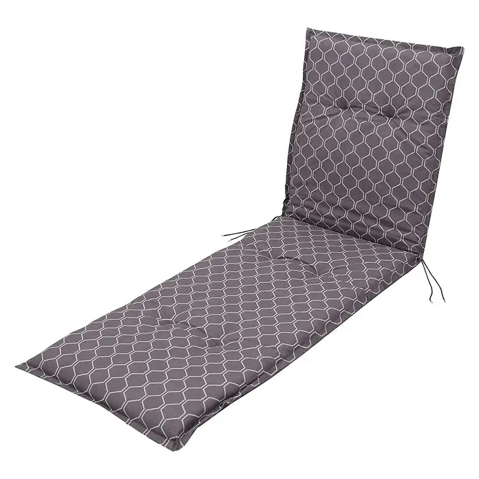 Sunfun Basic-Line Liegenauflage - Grau, L x B x H: 190 x 60 x 6 cm, Baumwoll-Polyester-Mischgewebe, Liegenauflage - Graue Liegenauflage mit geometrischem Muster und Bindebändern zur Befestigung an Gartenmöbeln, ideal für entspannte Stunden im Freien.