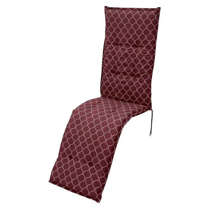 Sunfun Basic-Line Sitzauflage RelaxWeinrot, L x B x H: 174 x 50 x 6 cm, Materialzusammensetzung Bezug: Baumwoll-Polyester-Mischgewebe - Gemusterte, bordeauxrote Stuhlauflage mit Rückenlehne. Ideal für den Komfort von Gartenstühlen oder als stilvolle Sitzgelegenheit.