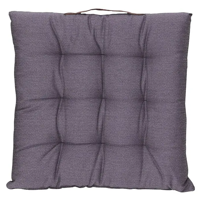 Sunfun Sitzkissen Joris - Taupe, L x B x H: 40 x 40 x 6 cm, 100% Polyester - Nahaufnahme eines quadratischen, gesteppten Sitzkissens in Lila mit einem Tragegriff oben, ideal für zusätzlichen Komfort.