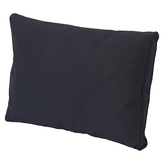 Rückenkissen Virginia - 45 x 60 x 12 cm, Anthrazit - Nahaufnahme eines dunkelblauen rechteckigen Kissens mit feinen Nähten an den Rändern, ideal für Komfort und Stil in jedem Wohnraum.