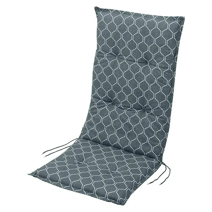 Sunfun Basic-Line Sitzauflage - Petrol, Hochlehner, L x B x H: 117 x 49 x 6 cm, Materialzusammensetzung Bezug: Baumwoll-Polyester-Mischgewebe - Graues Stuhlkissen mit geometrischem Muster und Befestigungsbändern für bequemes und stilvolles Sitzen im Freien.