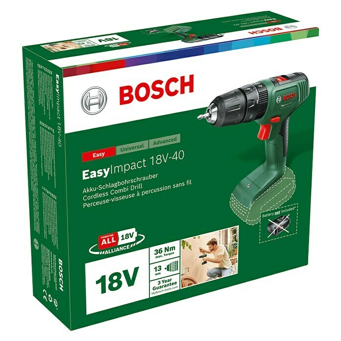Bosch, Taladro Percutor+Bateria+Maletin EasyImpact 18V
