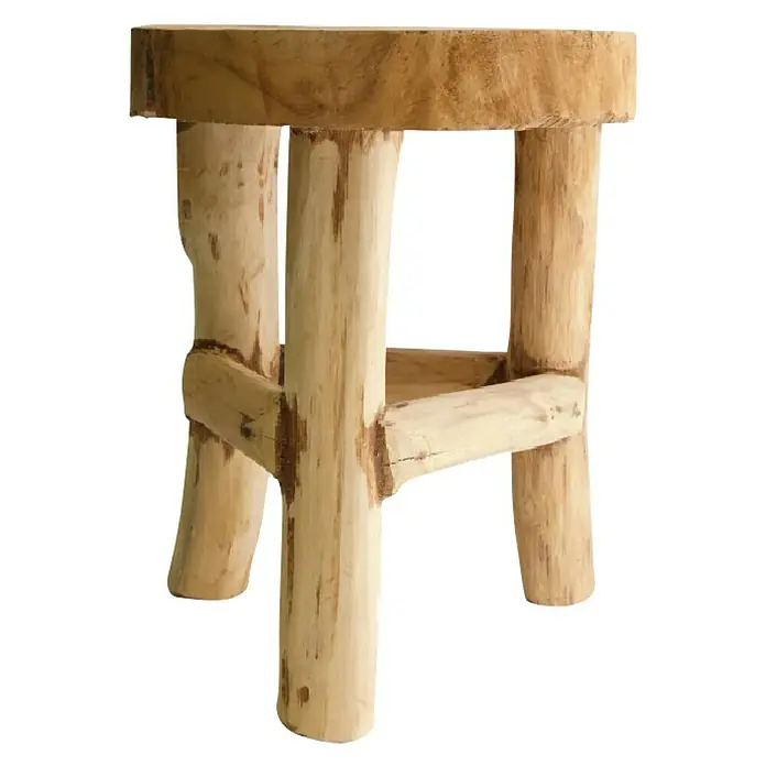 Teak-Hocker - Natur, Durchmesser: 24 cm, Höhe: 30 cm - Dieser rustikale, handgefertigte Hocker aus Holz ist ein charmantes Möbelstück. Er ist perfekt als Beistelltisch oder Sitzgelegenheit geeignet.