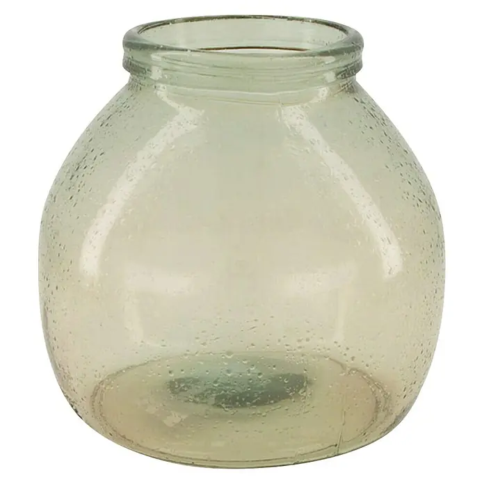 Vase Recyceltes Glas - Ø x H: 21 x 20 cm, Glas, Beige - Nahaufnahme einer leeren, transparenten Vase mit einzigartiger Form und dezenter Farbgebung, ideal für Blumenarrangements.