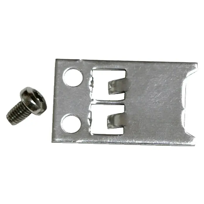 BRIGX Aushebesicherung - 4 Stk. - Nahaufnahme einer Metallhalterung mit Schraube. Die Halterung hat zwei Löcher und Einkerbungen zur Befestigung.