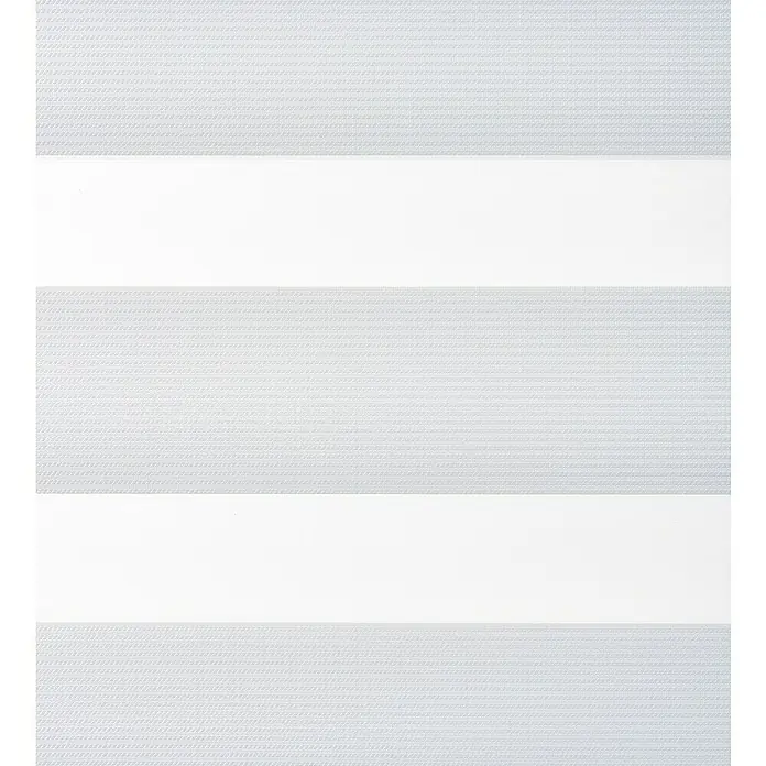 Estor noche y día Platinum Square - An x Al: 80 x 250 cm, Blanco - Primer plano de un moderno estor enrollable doble a rayas en blanco y gris. Ideal para una decoración de ventanas elegante y una privacidad óptima.