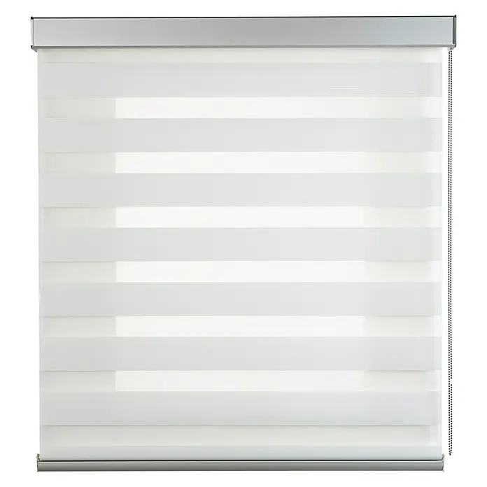Estor noche y día Platinum Square - An x Al: 80 x 250 cm, Blanco - Primer plano de un moderno estor enrollable doble blanco, que combina diseño elegante y funcionalidad. Perfecto para decoración de ventanas.