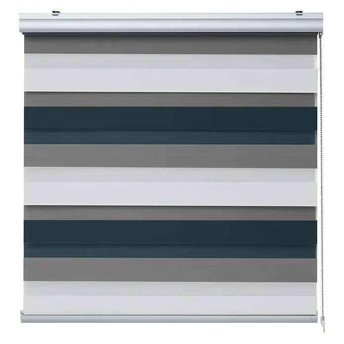 Estor noche y día Platinum - An x Al: 120 x 250 cm, Tricolor - Elegante estor enrollable doble a rayas con bandas alternas de tejido opaco y translúcido para control de luz variable.