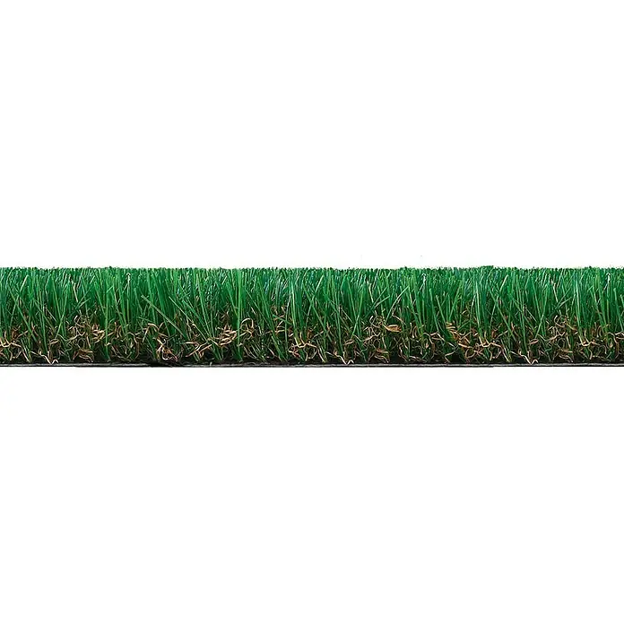 Césped artificial Zurich - 4 x 1 m, Altura del pelo: 40 mm, 19.950 puntadas/m² - Primer plano de un trozo de césped artificial, que muestra la textura y los tonos verdes y marrones del producto.