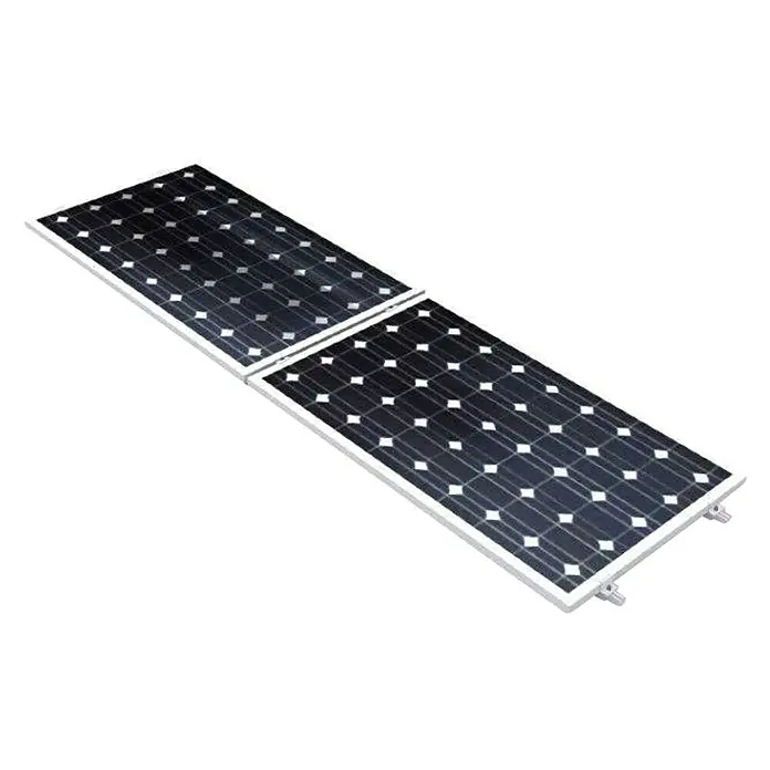 Soporte para fijación estructura coplanar a teja - Aluminio, Hasta 3 módulos fotovoltaicos - Un panel solar rectangular con múltiples células y marco blanco sobre un fondo negro. Está diseñado para la generación de energía.