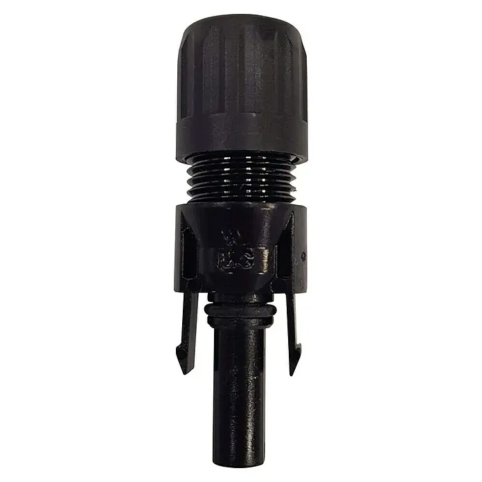 Conectores MC4 Multicontact - Negro, MC4 - Primer plano de un conector MC4 negro, utilizado para sistemas de paneles solares, que garantiza una conexión segura y resistente a la intemperie.