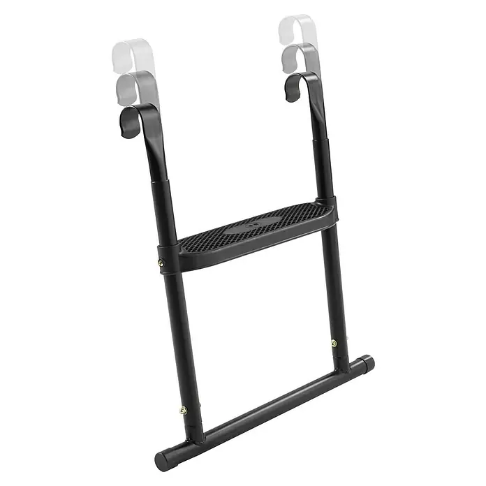 Salta Trampolin-Leiter - Länge: 60 cm, Stahl, Schwarz - Eine schwarze Trampolinleiter mit Haken zum Einhängen und einer Stufe in der Mitte für leichten Aufstieg.