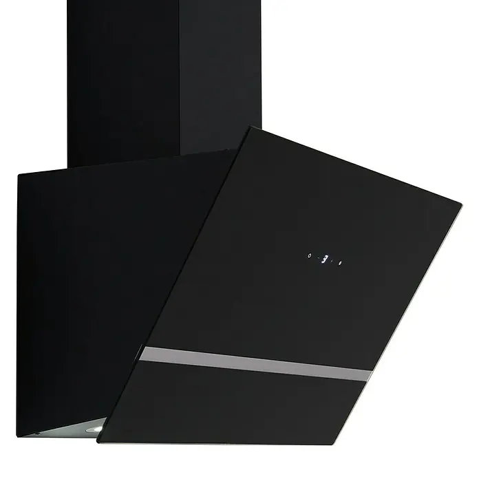 Respekta Schräghaube Hera - Breite: 59,5 cm, Max. Gebläseleistung Abluftbetrieb: 567,9 m³/h, Schwarz/Silber - Elegante schwarze Dunstabzugshaube mit digitaler Anzeige und einem schlanken silbernen Akzent, die moderne Küchenästhetik verkörpert.