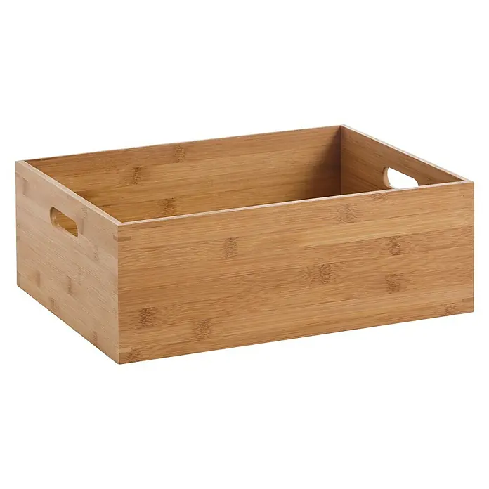 Zeller Present HolzkisteL x B x H: 40 x 30 x 14 cm, Braun, Bambus - Bild einer rechteckigen Bambusbox mit Griffen. Ideal zur Aufbewahrung und Organisation von Gegenständen im ganzen Haus.