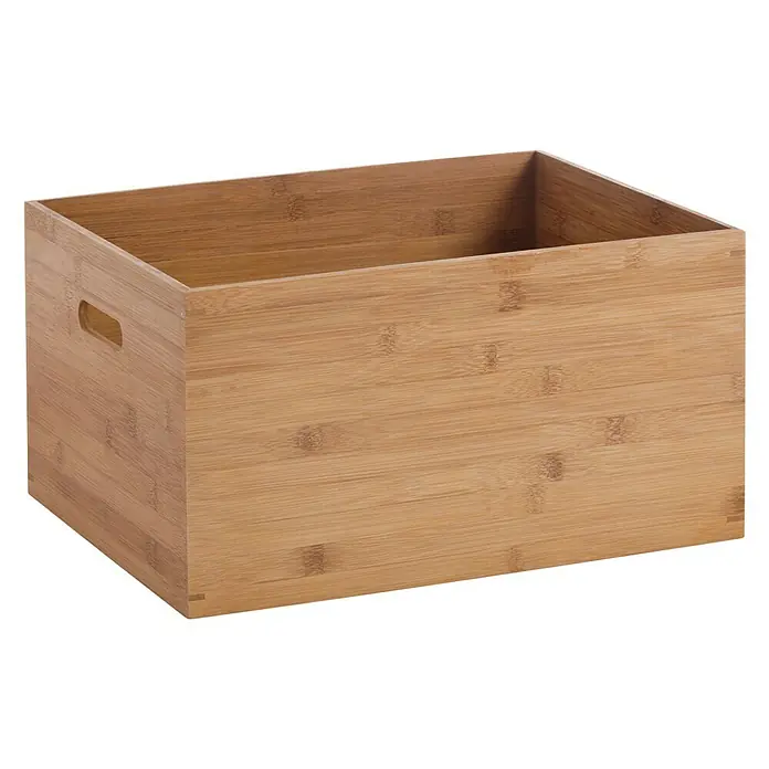 Zeller Present HolzkisteL x B x H: 40 x 30 x 21 cm, Braun, Bambus - Diese Aufnahme zeigt eine leere Aufbewahrungsbox aus Bambus mit Griffen, die sich ideal für die Organisation eignet.