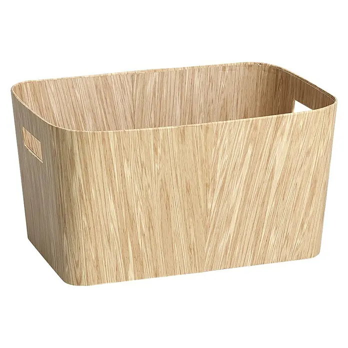 Zeller Present Aufbewahrungsbox - L x B x H: 34,2 x 24,5 x 18 cm, Pappe, Braun - Holzfarbener Aufbewahrungskorb mit abgerundeten Ecken und praktischen Griffen für eine stilvolle Organisation im ganzen Haus.