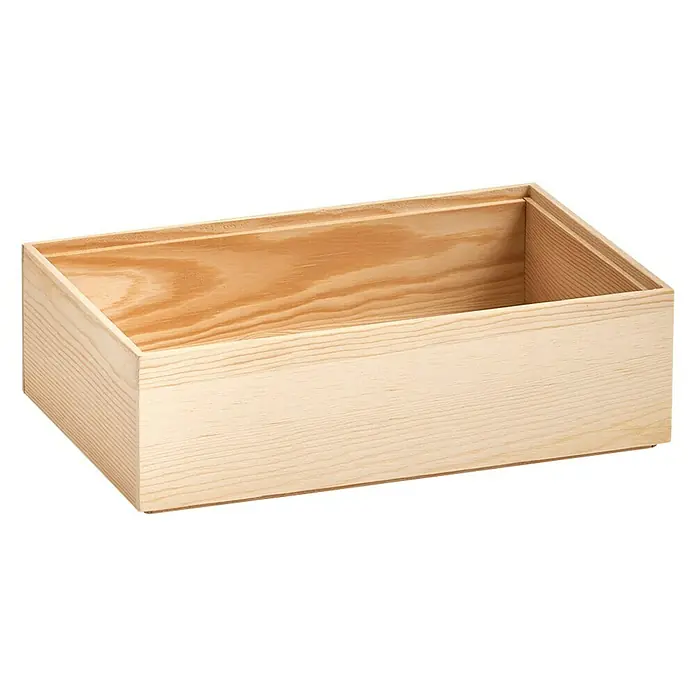 Zeller Present Aufbewahrungsbox - 23 x 15 x 7 cm, Kiefer, Braun - Ein rechteckiger, unbehandelter Holzbehälter, ideal zur Aufbewahrung oder als dekoratives Element. Die natürliche Holzmaserung ist gut sichtbar.