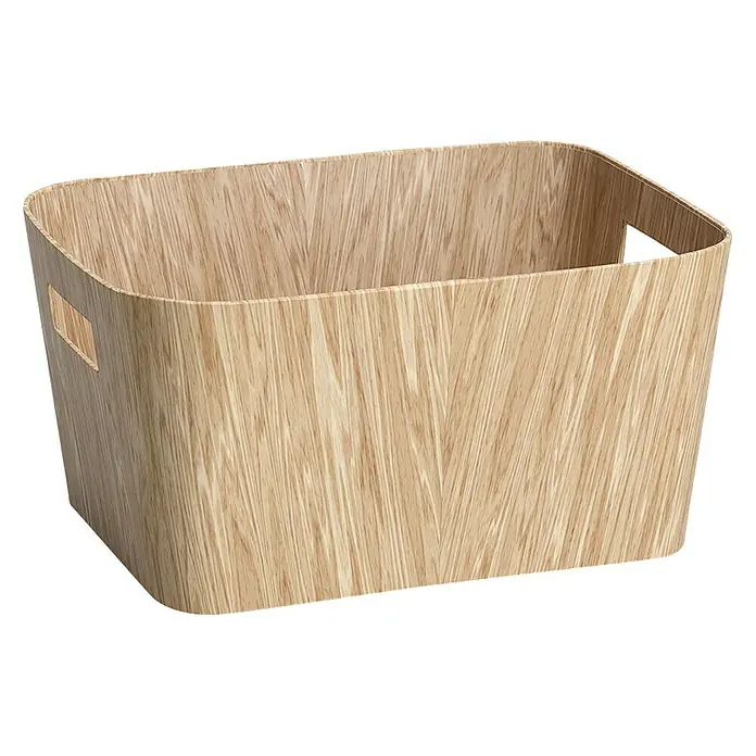 Zeller Present Aufbewahrungsbox - L x B x H: 30,5 x 22,9 x 15,2 cm, Pappe, Braun - Ein rechteckiger Wäschekorb aus hellem Holz mit Griffen an den Seiten, ideal für Badezimmer oder Schlafzimmer. Praktisch und stilvoll.